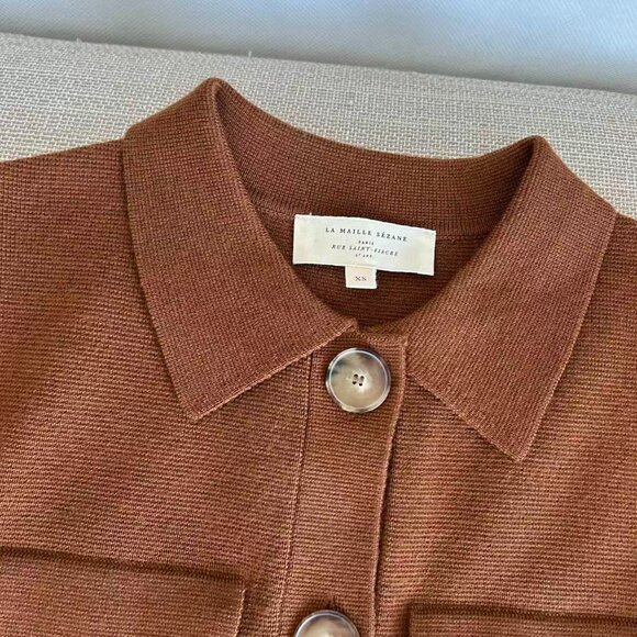 Sezane Betty Cardigan XSmall Noisette Hazelnut Tan Knit Wool French Causal - Picture 7 of 11